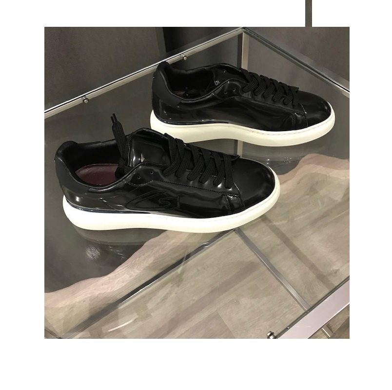 Alberto Guardiani scarpe uomo pelle nero lucido fondo gomma bianco | UppyNet