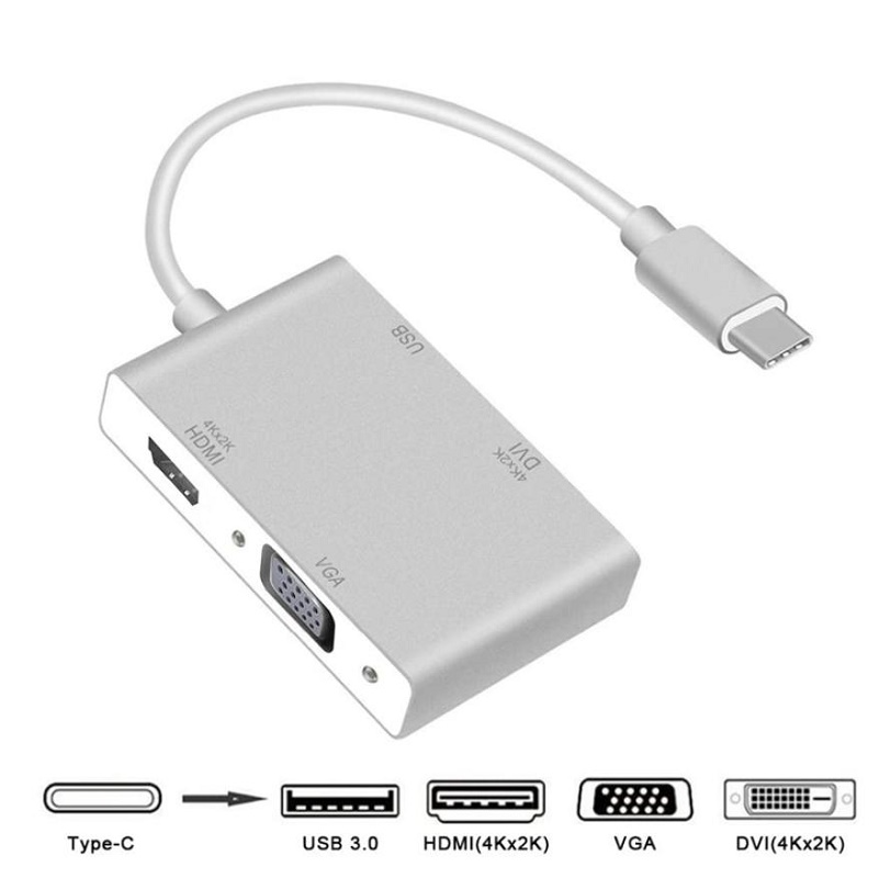 Adattatore Multiporta HUB Type-C a USB 3.0, VGA, HDMI 4k 2K, DVI Notebook  Tablet | UppyNet