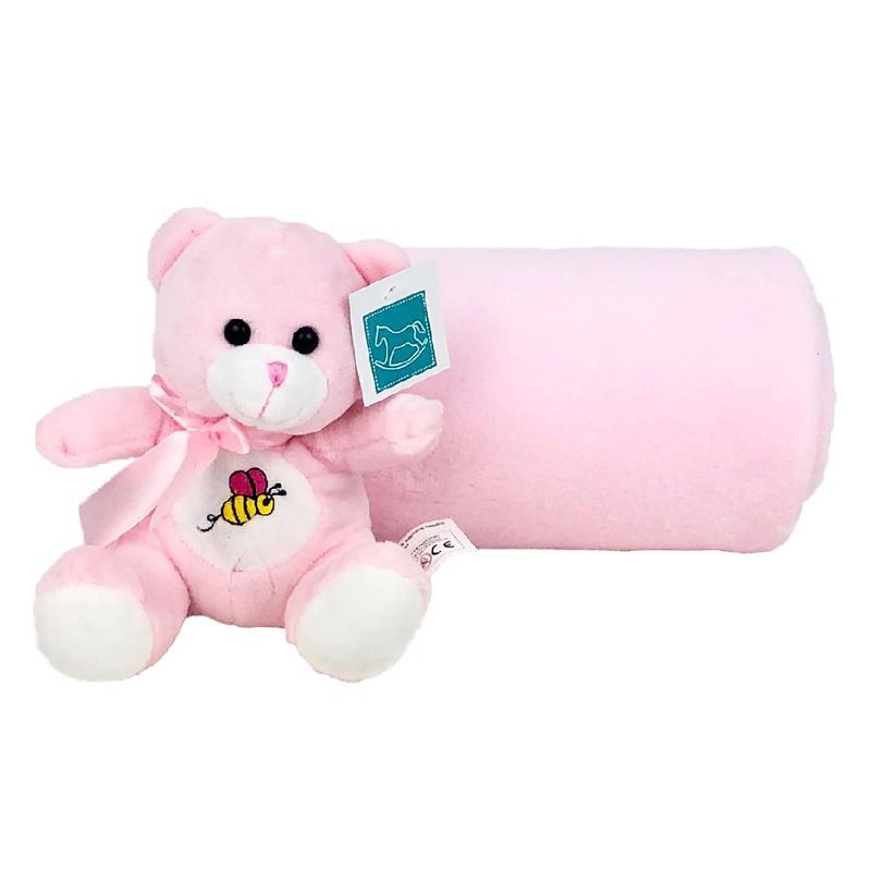 Set 2 pezzi regalo bimba neonata copertina coperta plaid pile peluche orso  rosa | UppyNet